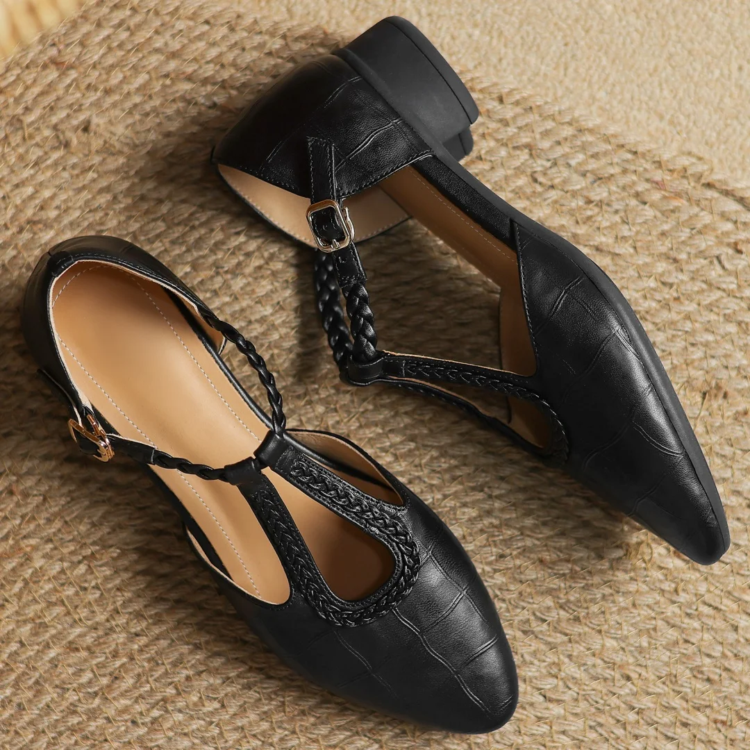 Hazel | Leather T-Strap Ballet Flats