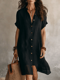 Georgie | Black Linen Relaxed Midi Dress