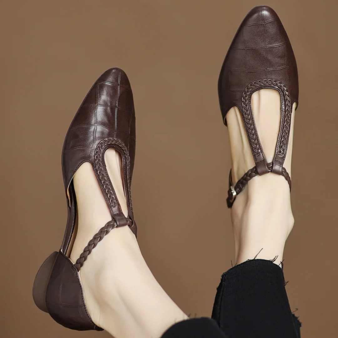 Hazel | Leather T-Strap Ballet Flats