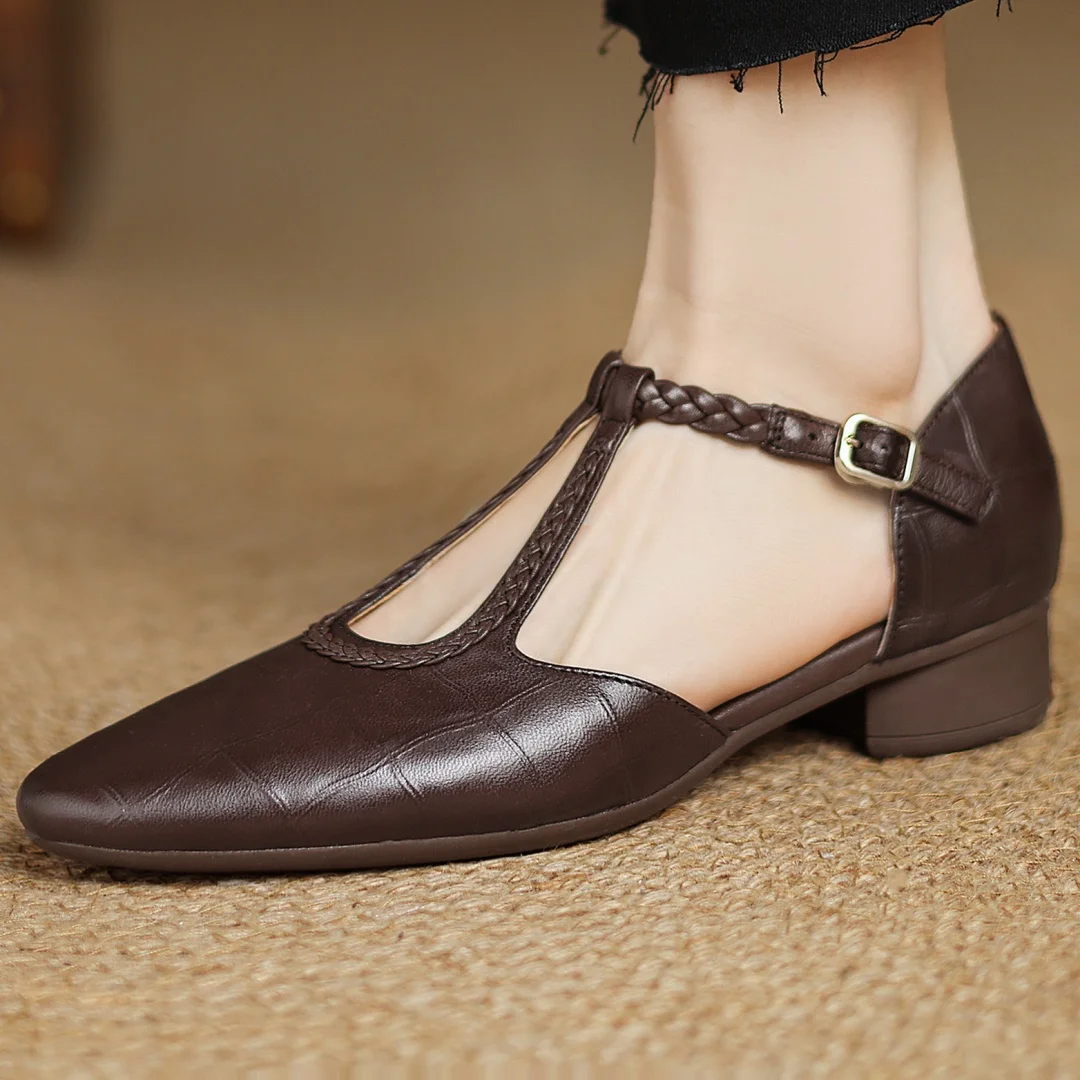 Hazel | Leather T-Strap Ballet Flats