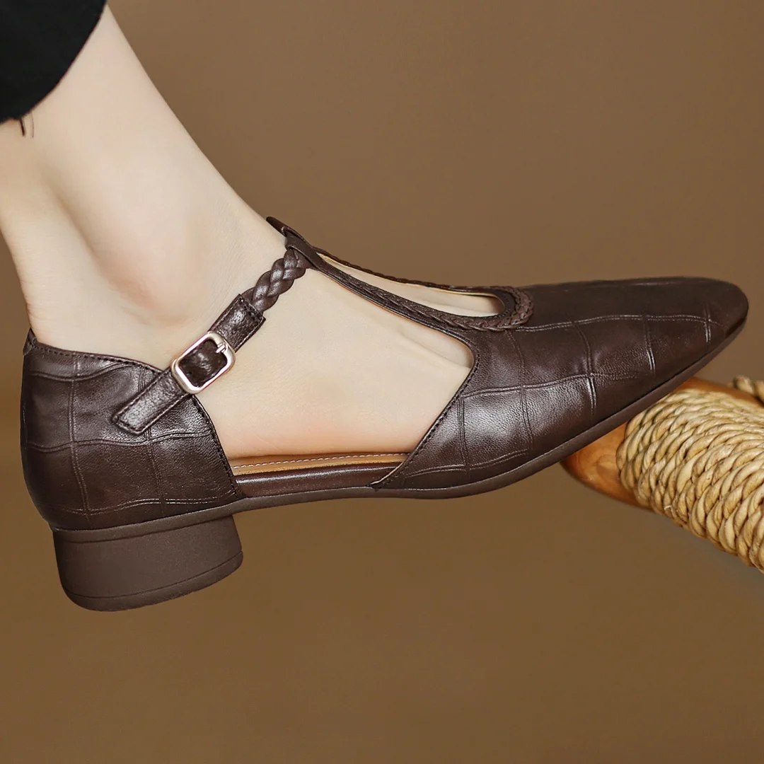 Hazel | Leather T-Strap Ballet Flats