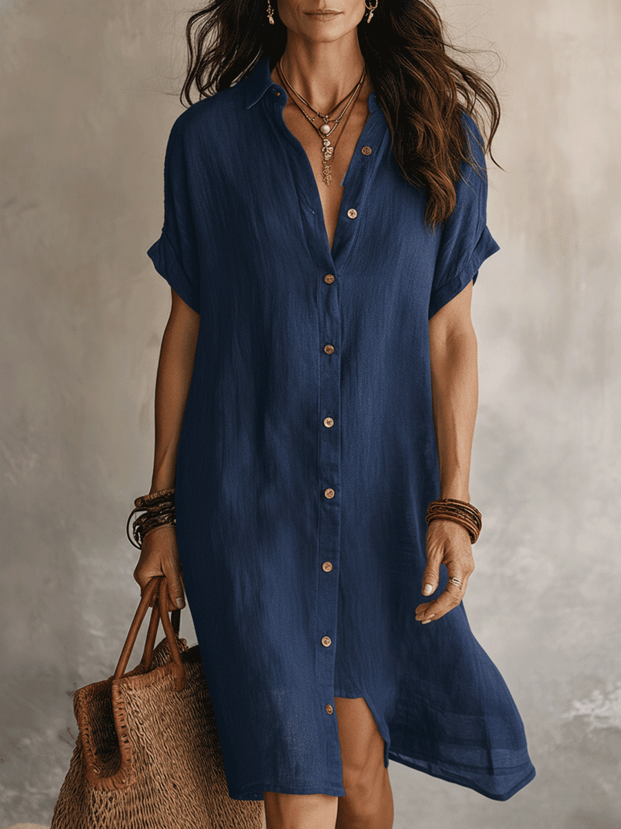 Georgie | Black Linen Relaxed Midi Dress