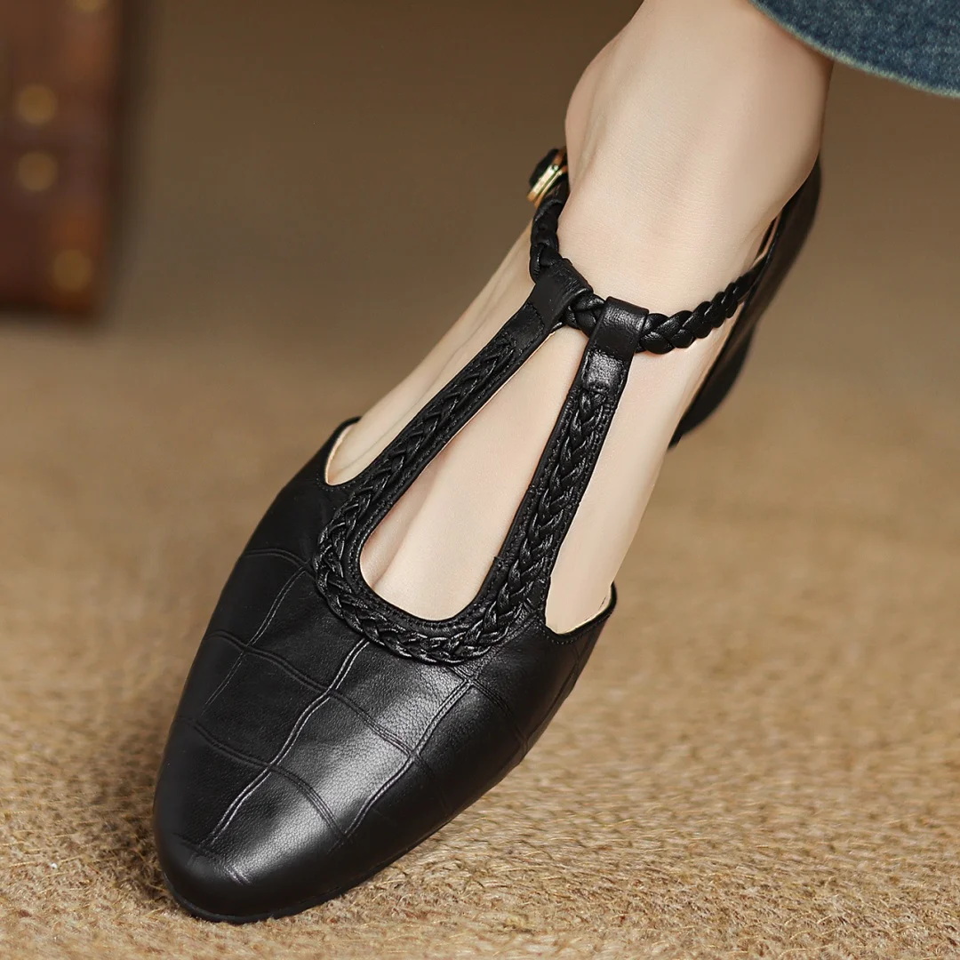 Hazel | Leather T-Strap Ballet Flats