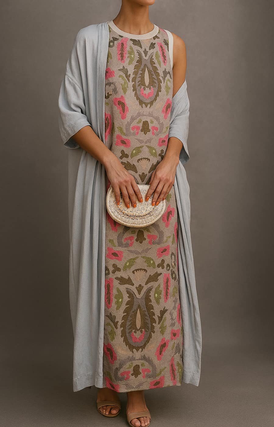 Élina | Printed Maxi Dress Set with Matching Cardigan