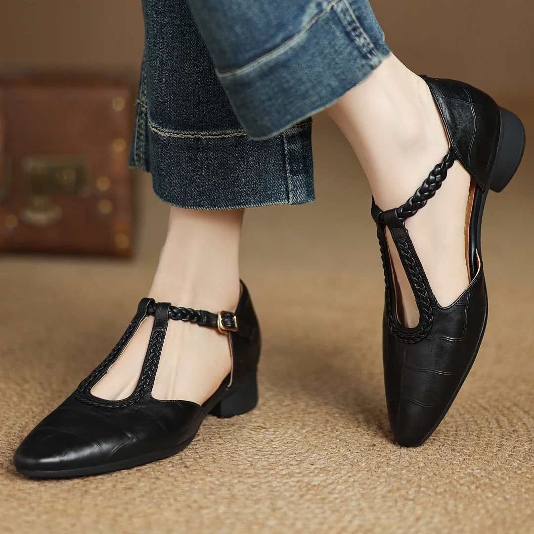 Hazel | Leather T-Strap Ballet Flats