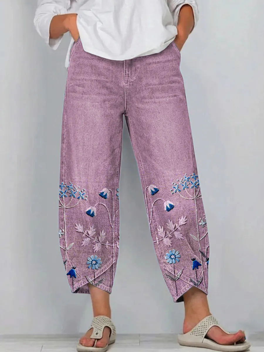 Elowen | Floral Embroidered Relaxed Pants