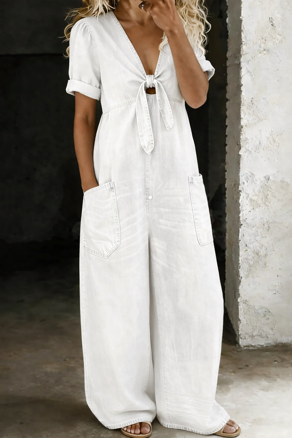 Bronte | Tie Front Denim Jumpsuit