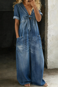 Bronte | Tie Front Denim Jumpsuit