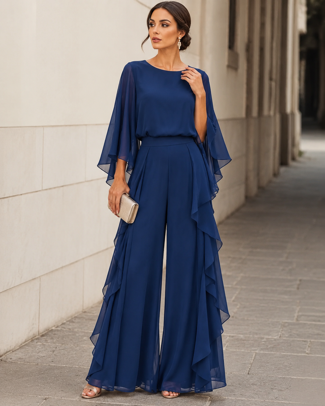 Ainsley | Cape Sleeve Top & Ruffled Skirt Set