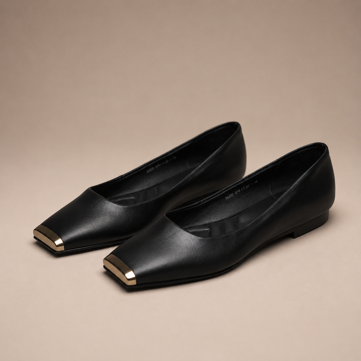 Pippa | Leather Flats With Metallic Toe Detail