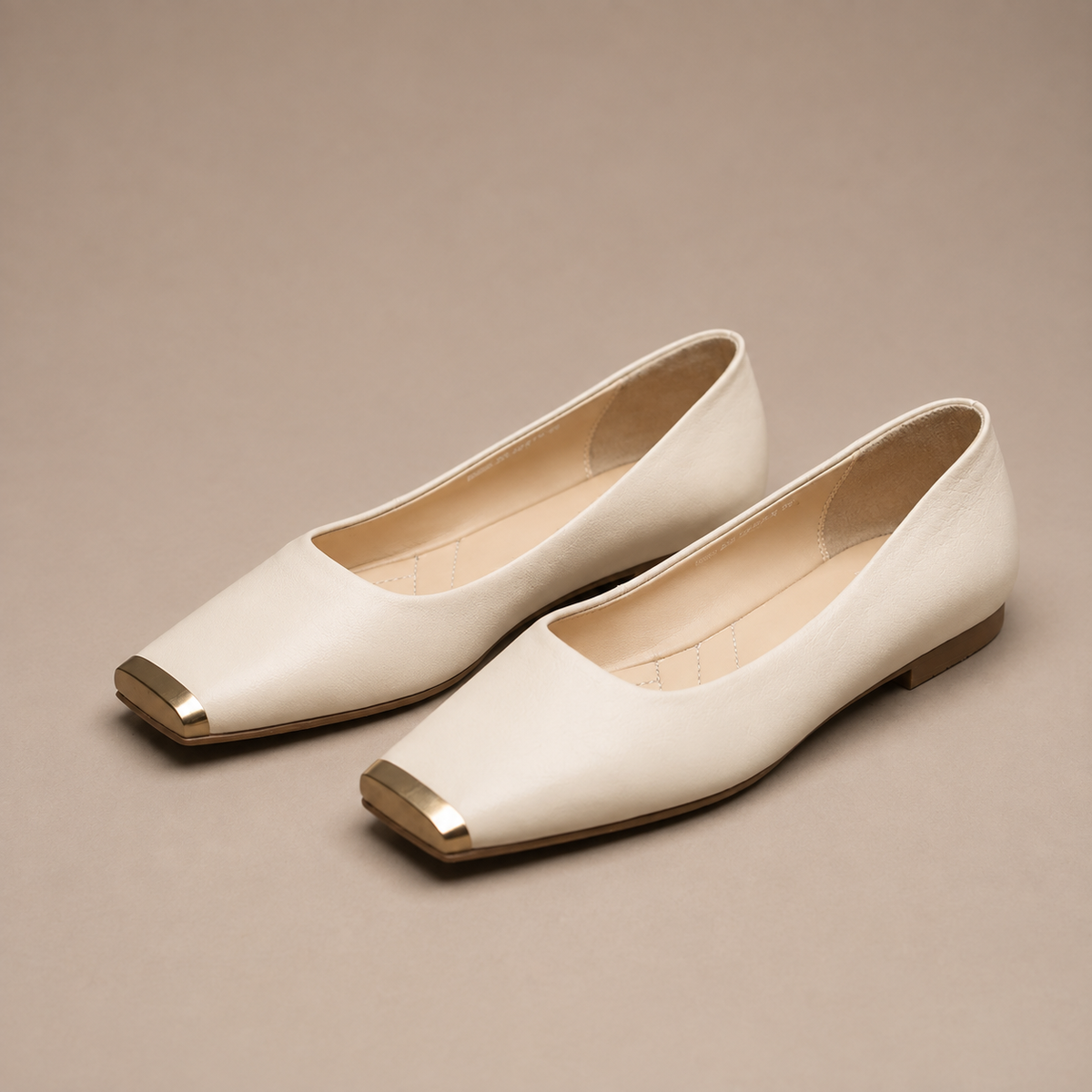 Pippa | Leather Flats With Metallic Toe Detail