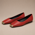 Pippa | Leather Flats With Metallic Toe Detail