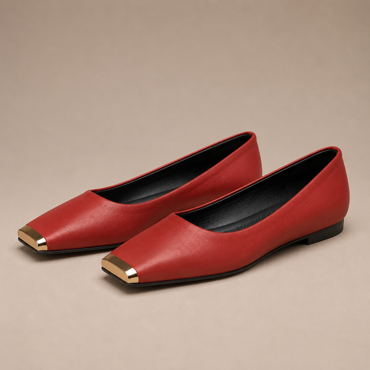 Pippa | Leather Flats With Metallic Toe Detail