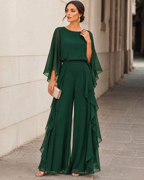Ainsley | Cape Sleeve Top & Ruffled Skirt Set