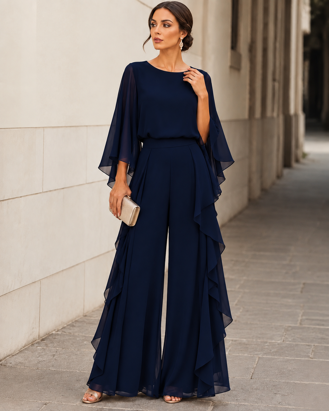 Ainsley | Cape Sleeve Top & Ruffled Skirt Set