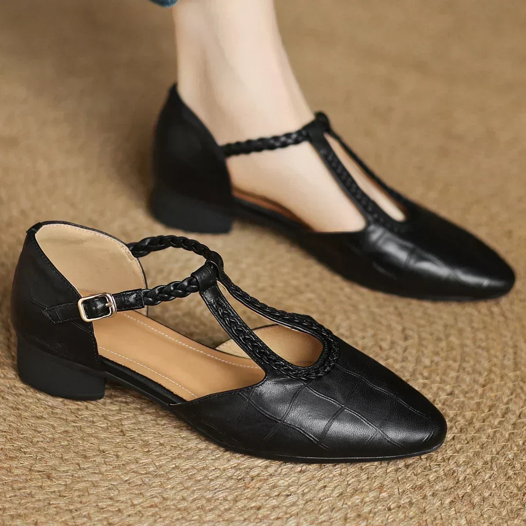 Hazel | Leather T-Strap Ballet Flats