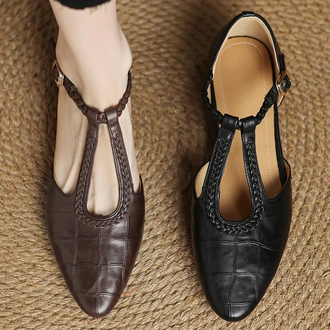 Hazel | Leather T-Strap Ballet Flats