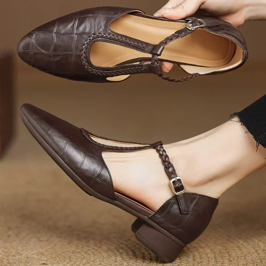 Hazel | Leather T-Strap Ballet Flats