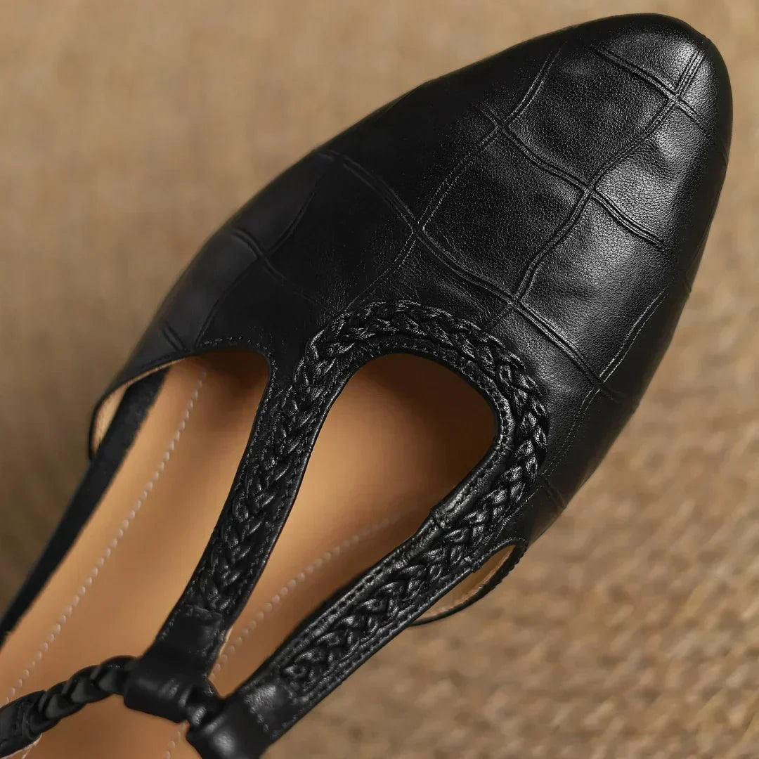 Hazel | Leather T-Strap Ballet Flats