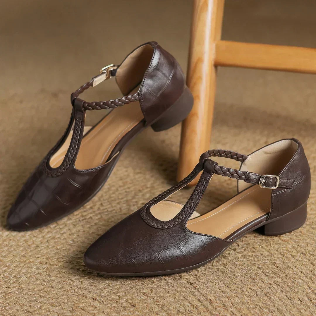 Hazel | Leather T-Strap Ballet Flats