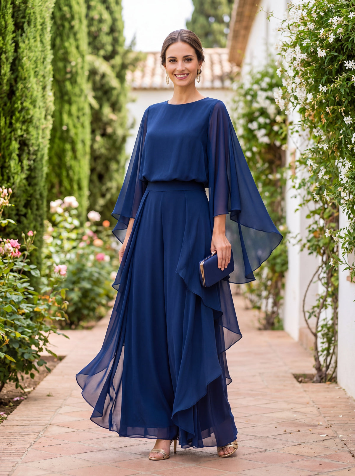 Ainsley | Cape Sleeve Top & Ruffled Skirt Set