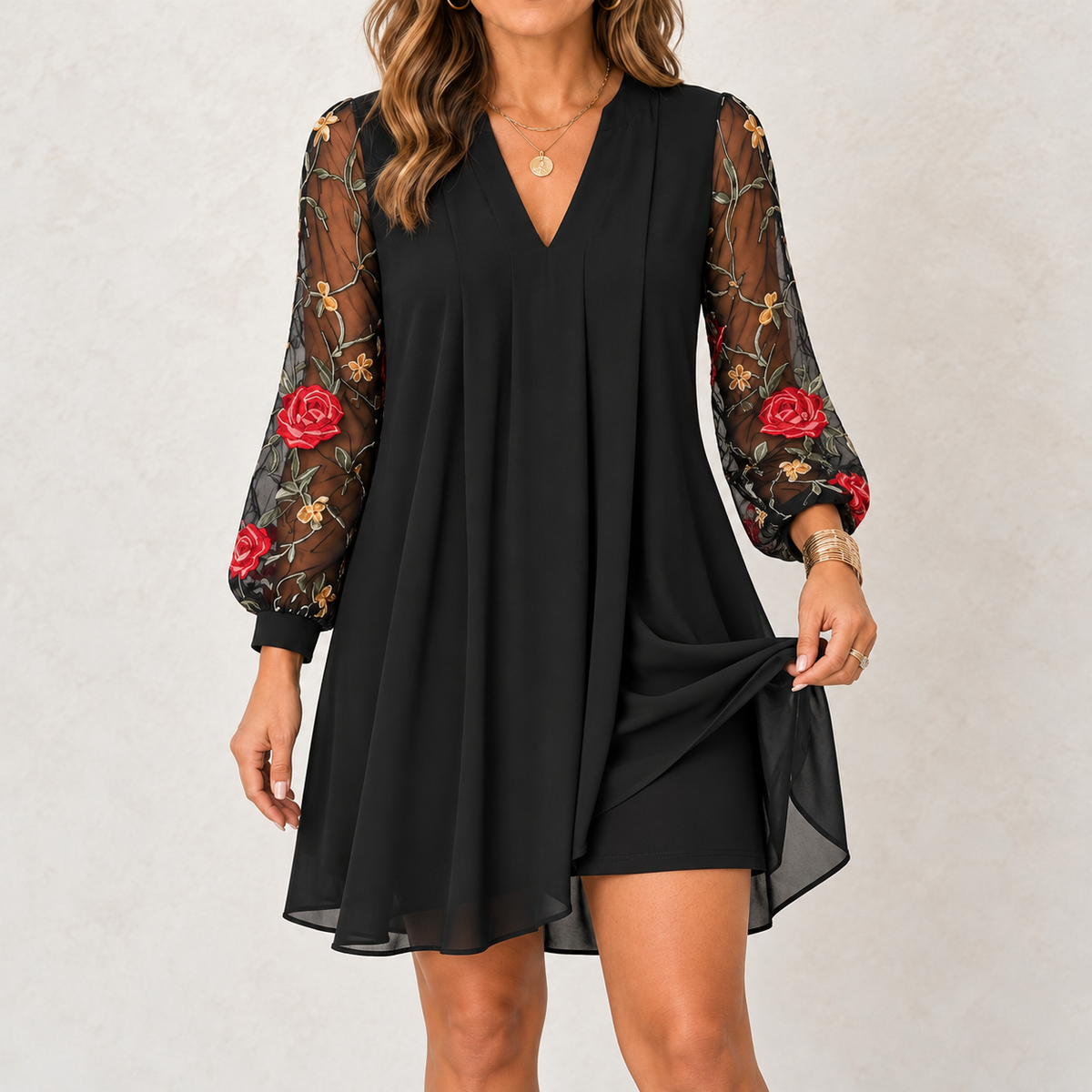 Roslyn | Floral Embroidered Sleeve Dress