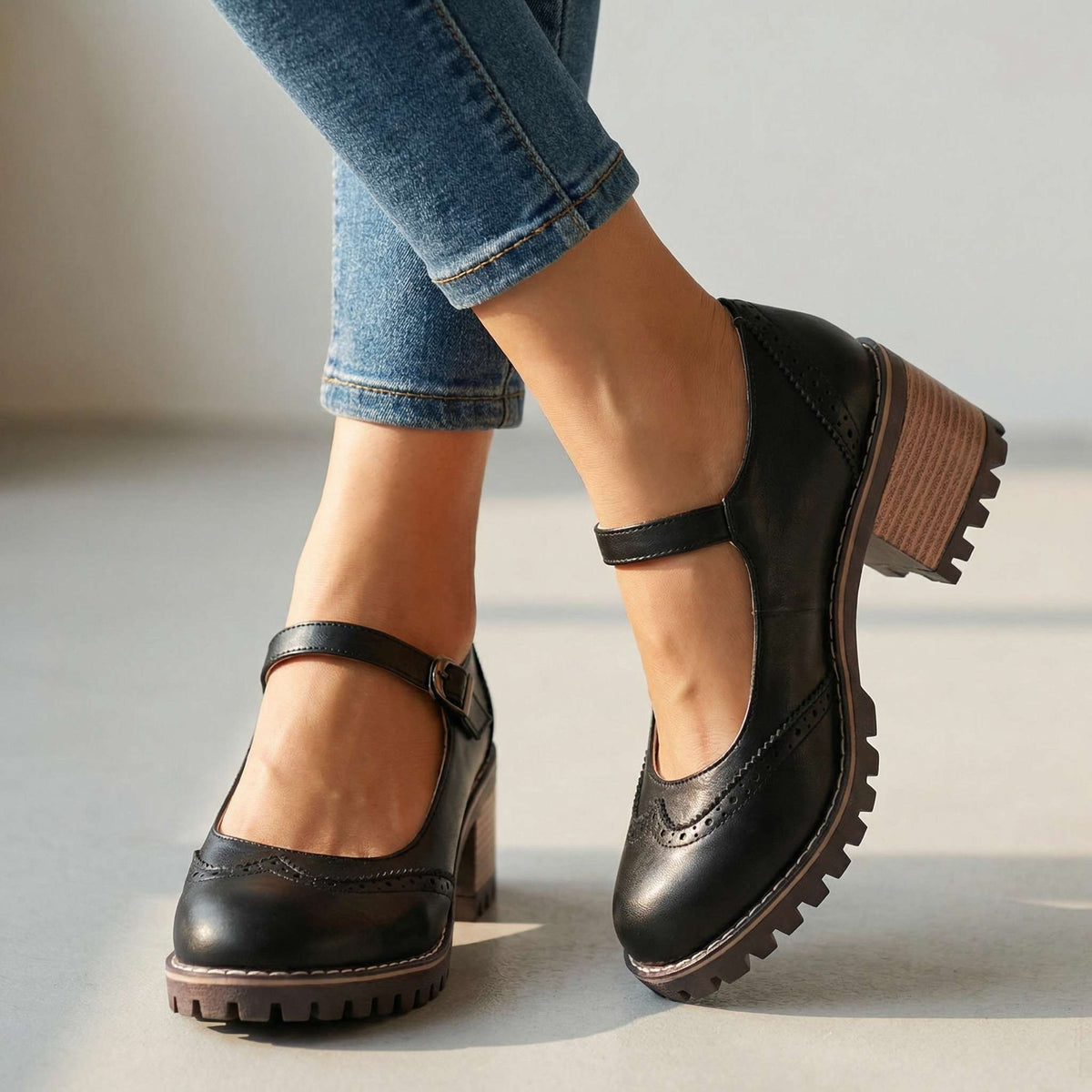Judy | Brogue Block Heel Mary Janes