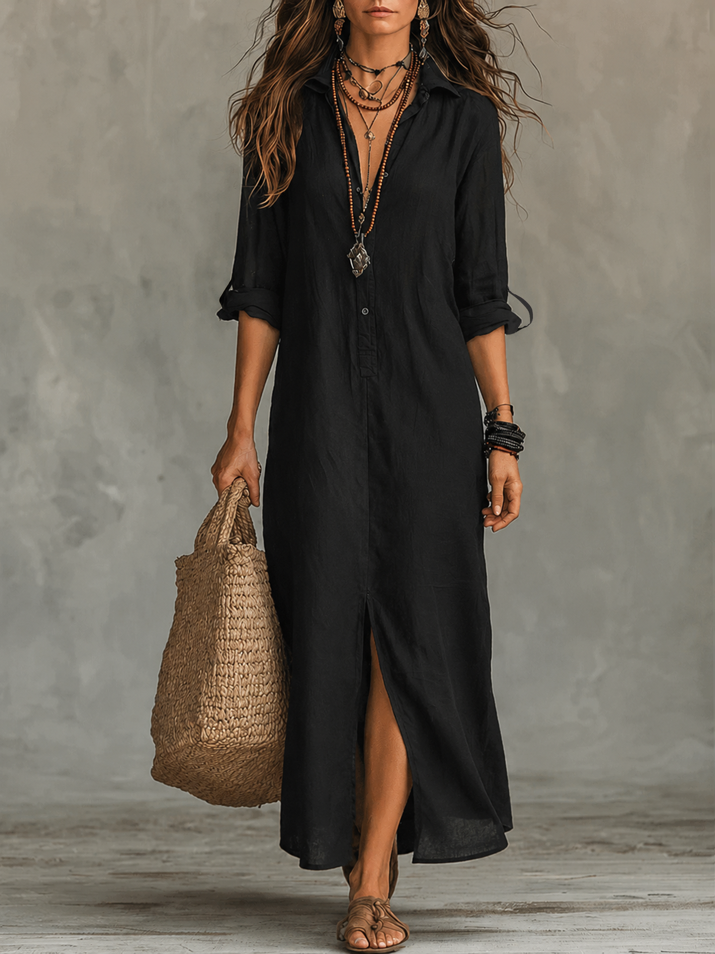 Wren | Black Button-Front Maxi Dress