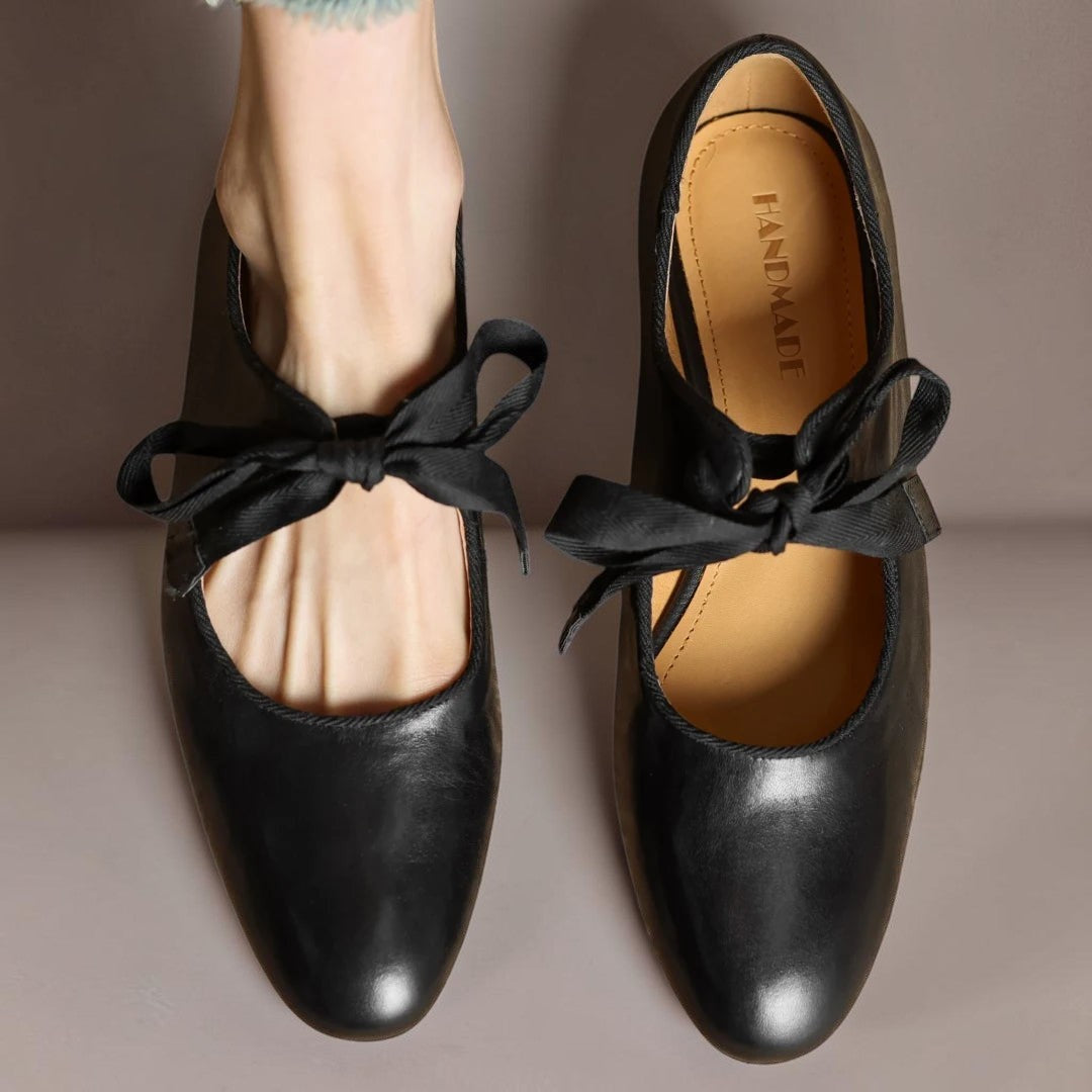 Elsie | Leather Bow Ballet Flats