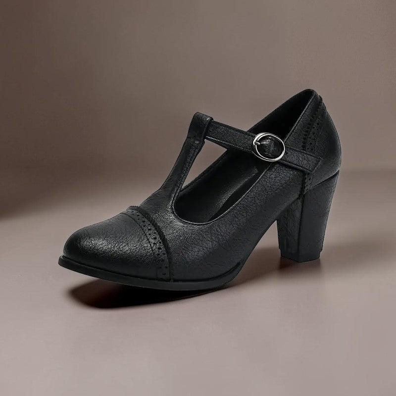 Wendy | Brogue T-Strap Heels