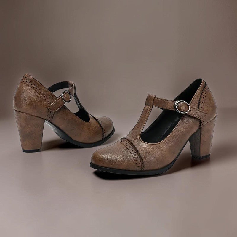 Wendy | Brogue T-Strap Heels