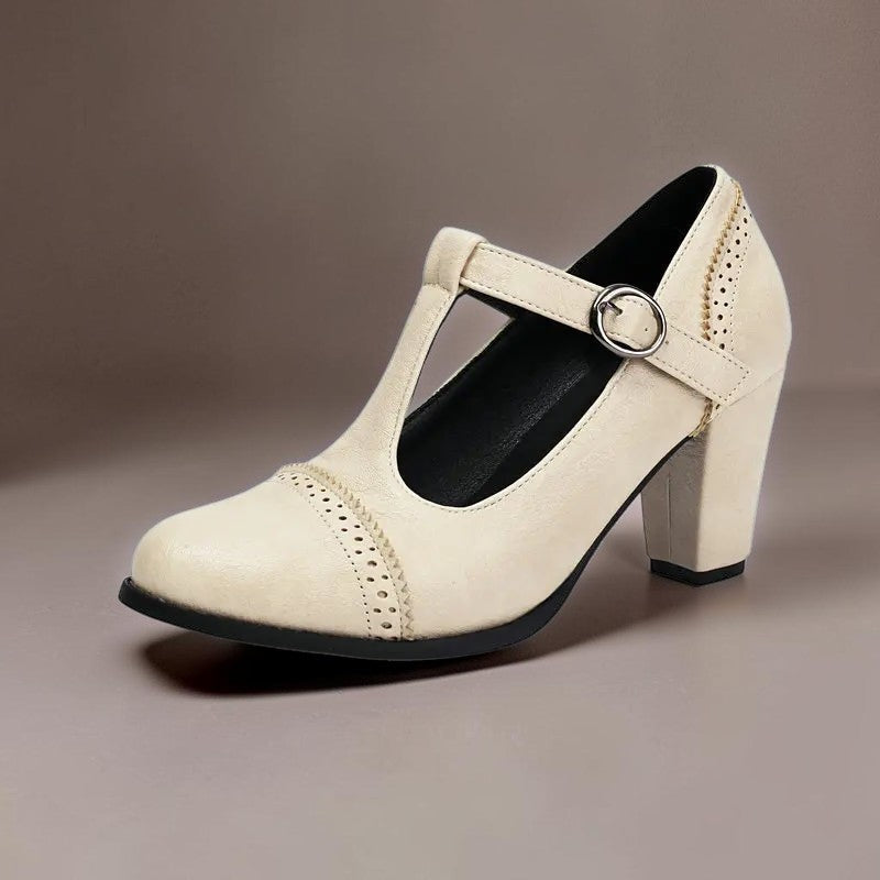 Wendy | Brogue T-Strap Heels