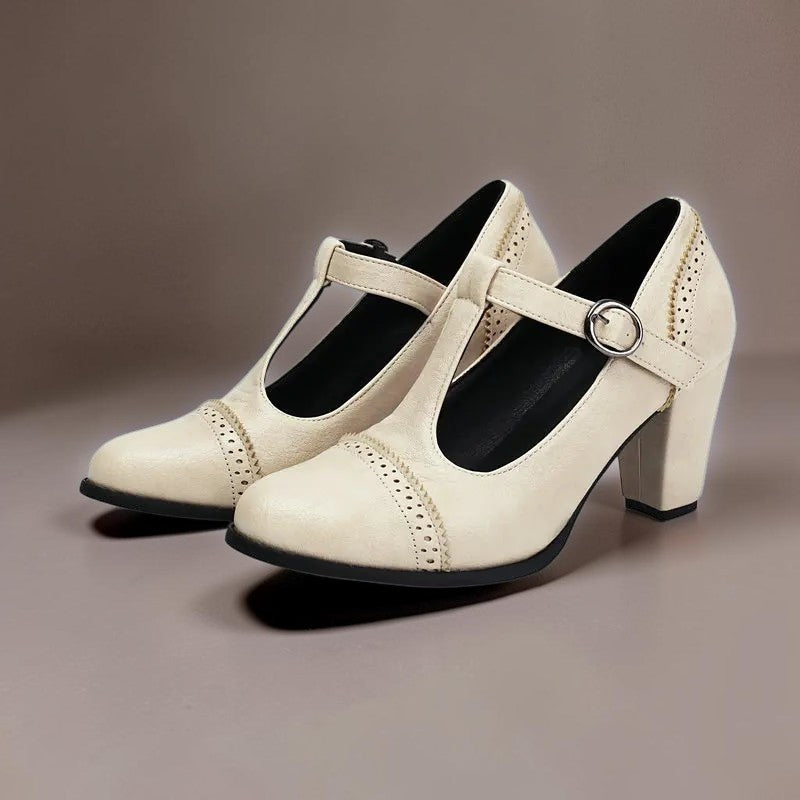 Wendy | Brogue T-Strap Heels