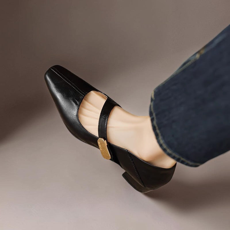 Amelia | Square-Toe Gold-Detail Mary Janes