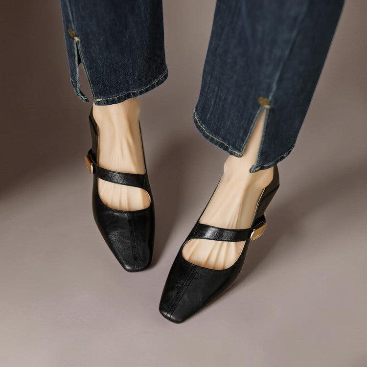 Amelia | Square-Toe Gold-Detail Mary Janes