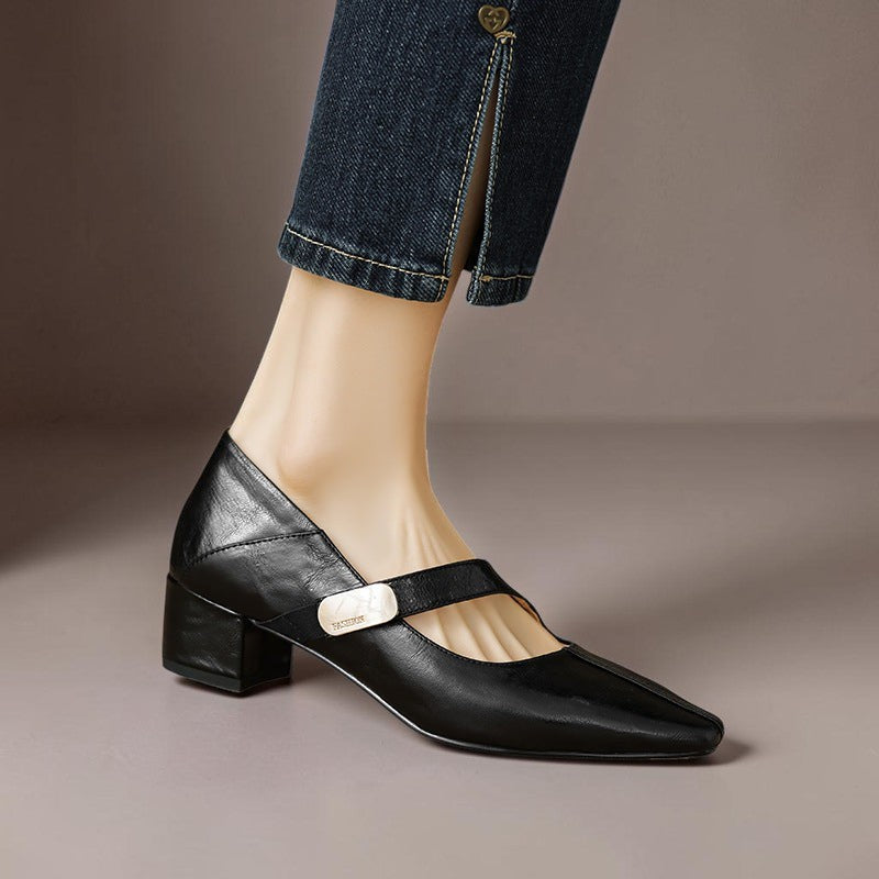 Amelia | Square-Toe Gold-Detail Mary Janes