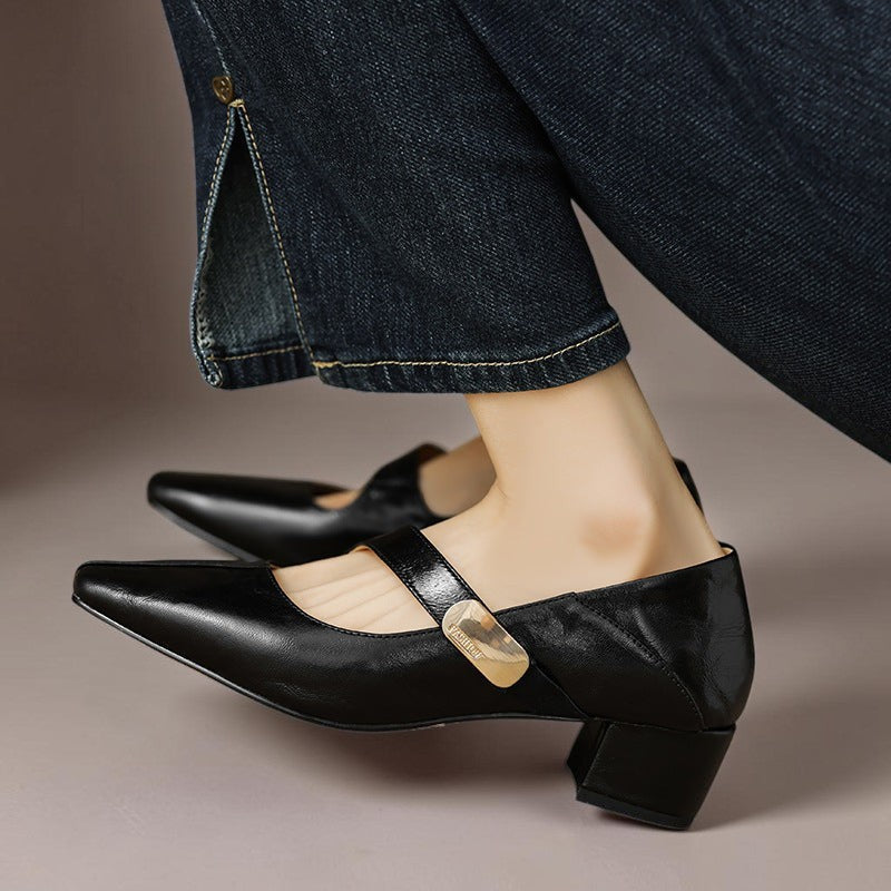 Amelia | Square-Toe Gold-Detail Mary Janes