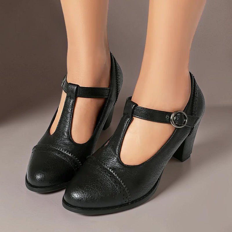 Wendy | Brogue T-Strap Heels