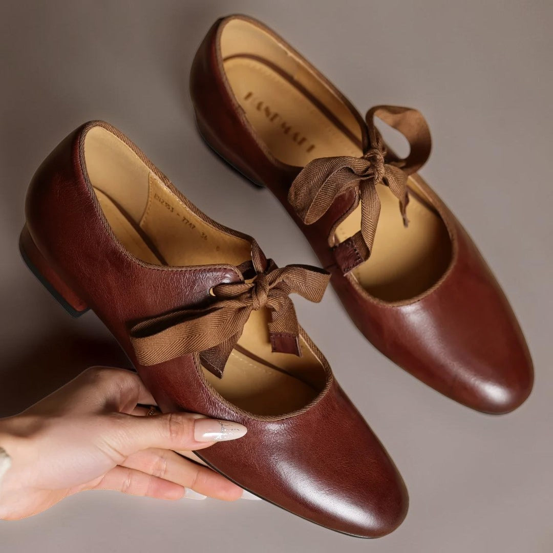 Elsie | Leather Bow Ballet Flats