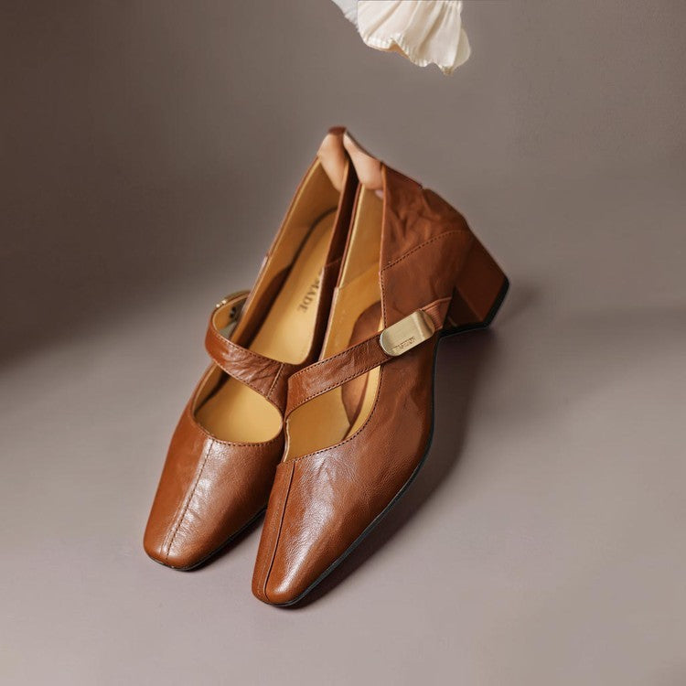 Amelia | Square-Toe Gold-Detail Mary Janes