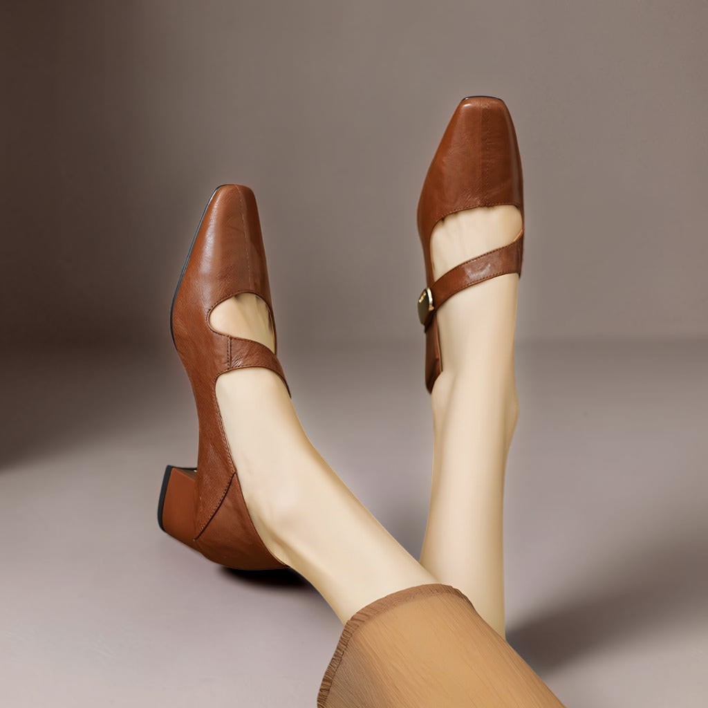 Amelia | Square-Toe Gold-Detail Mary Janes