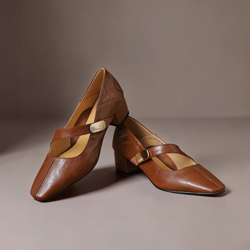 Amelia | Square-Toe Gold-Detail Mary Janes