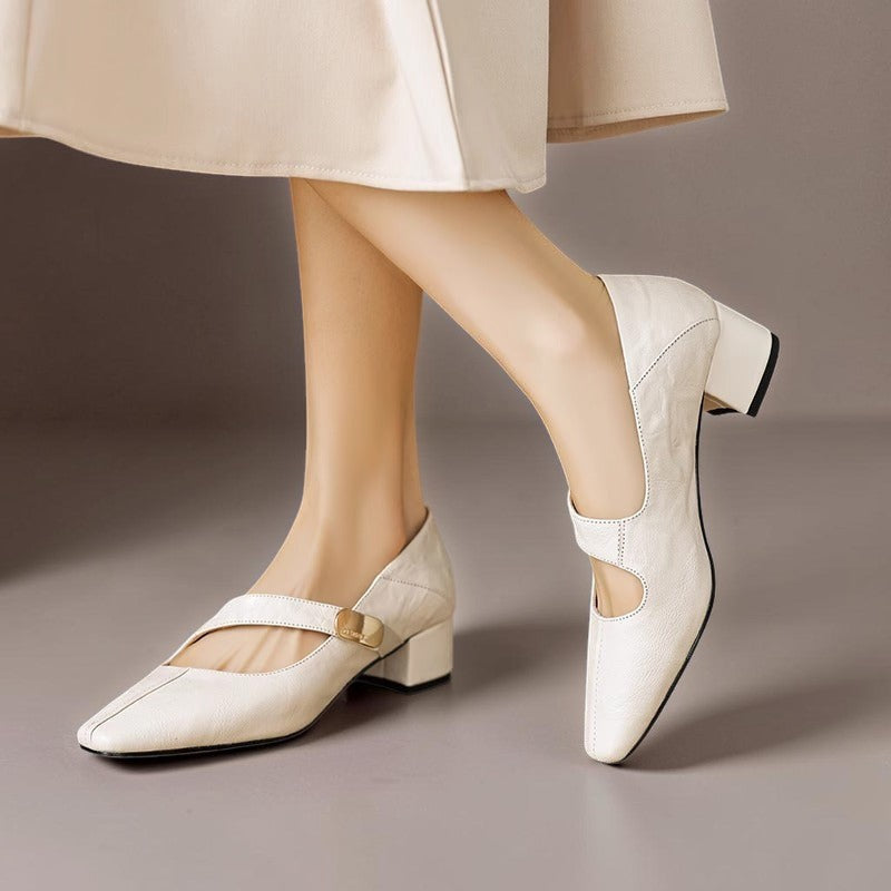 Amelia | Square-Toe Gold-Detail Mary Janes