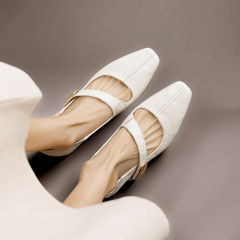 Amelia | Square-Toe Gold-Detail Mary Janes