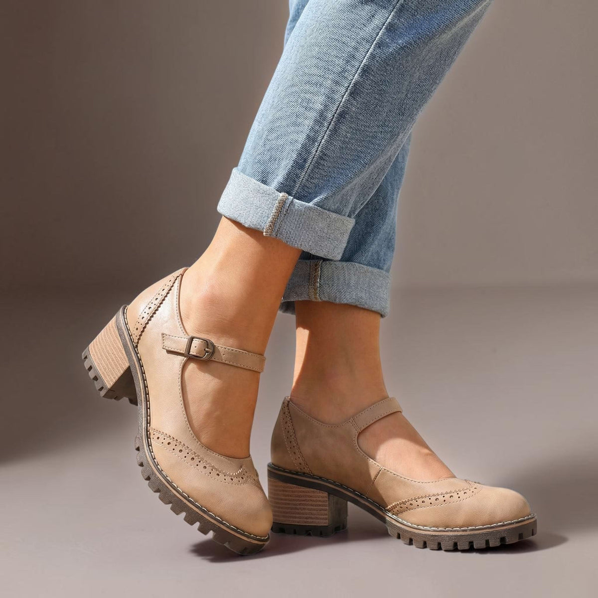 Judy | Brogue Block Heel Mary Janes
