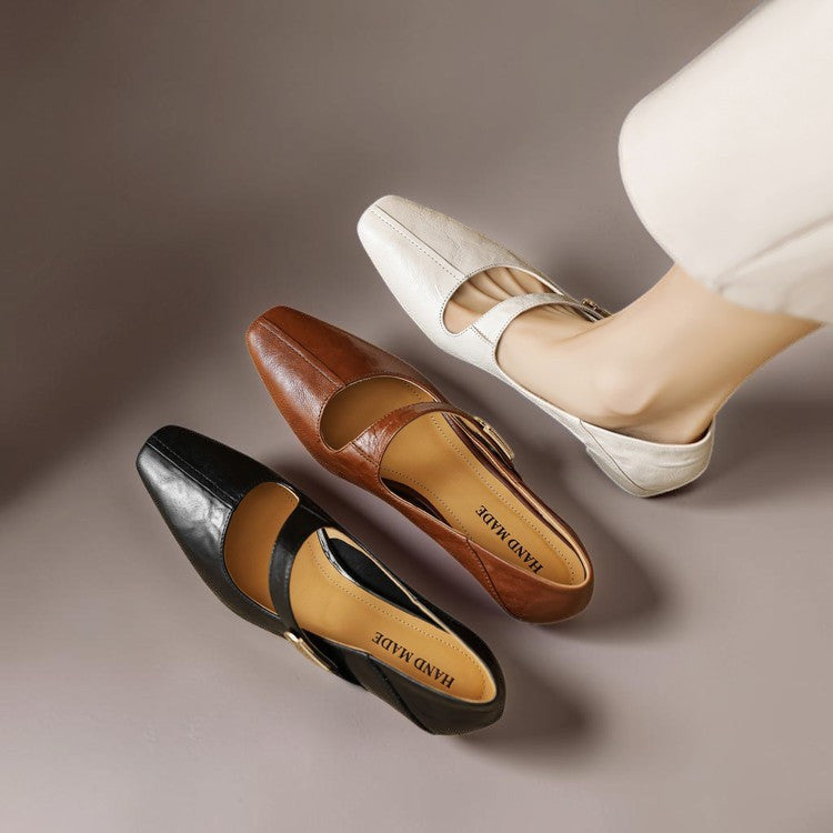 Amelia | Square-Toe Gold-Detail Mary Janes