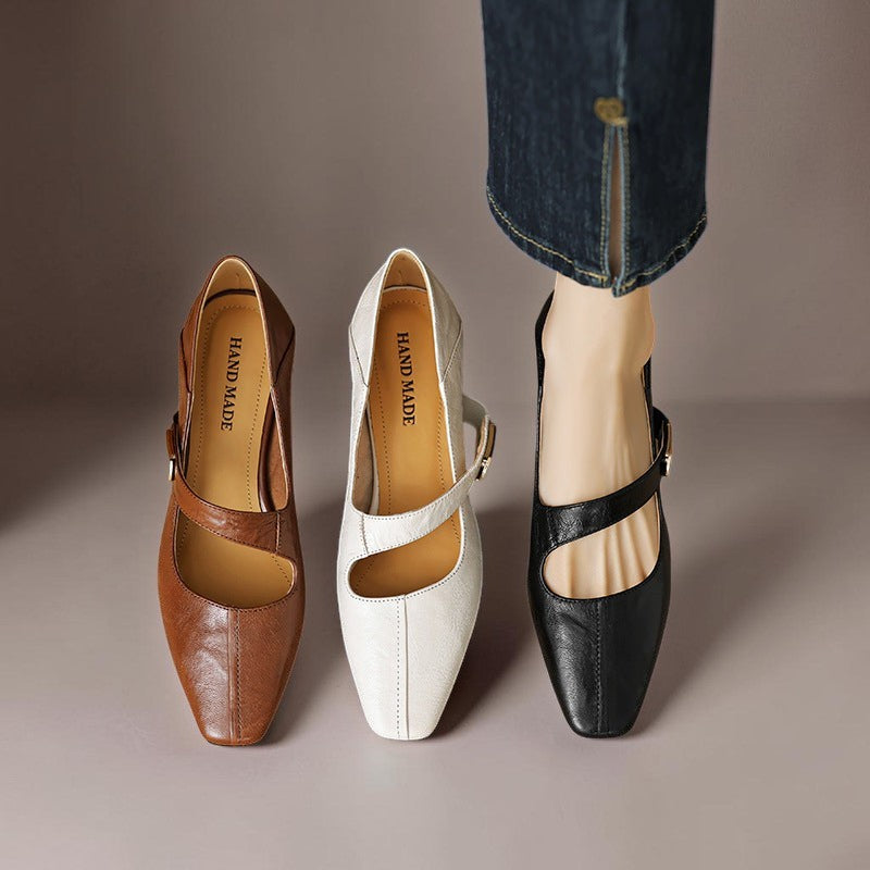 Amelia | Square-Toe Gold-Detail Mary Janes