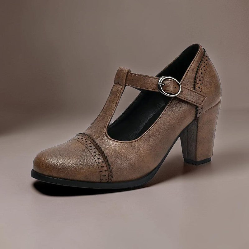 Wendy | Brogue T-Strap Heels
